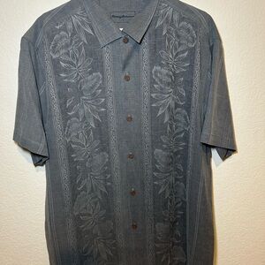 Tommy Bahama Charcoal Floral Shirt 100%Silk